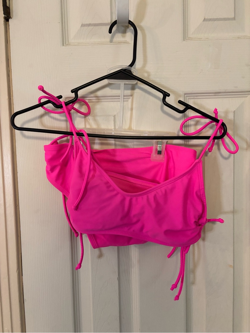 No Boundaries Hot Pink Tie-Shoulder Bikini Top